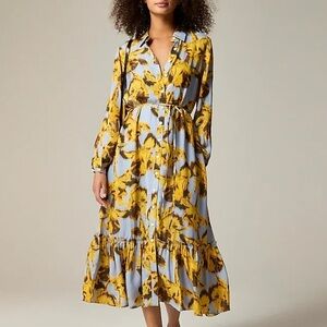 J crew Long Amelia shirtdress in floral drapey viscose twill